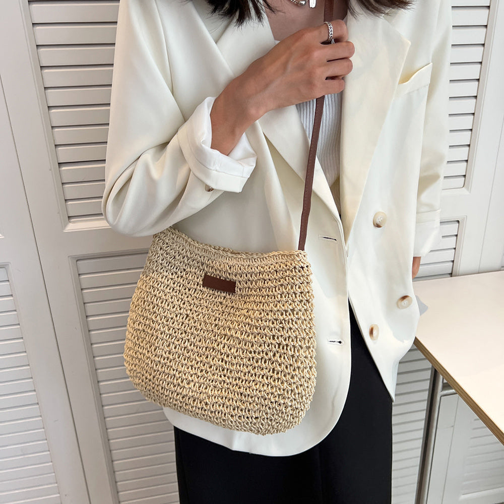 Lajah - Gewebte Schultertasche mit Reißverschluss für den Sommer, verstellbar und zeitlos