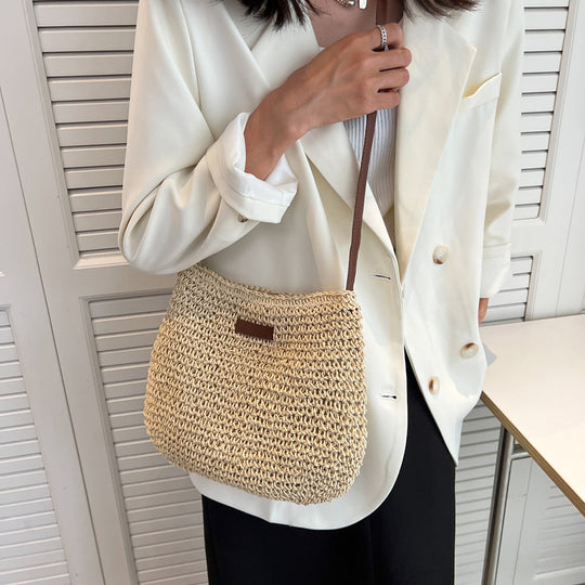 Lajah - Gewebte Schultertasche mit Reißverschluss für den Sommer, verstellbar und zeitlos