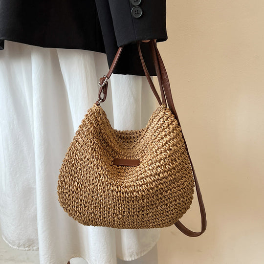 Lajah - Gewebte Schultertasche mit Reißverschluss für den Sommer, verstellbar und zeitlos