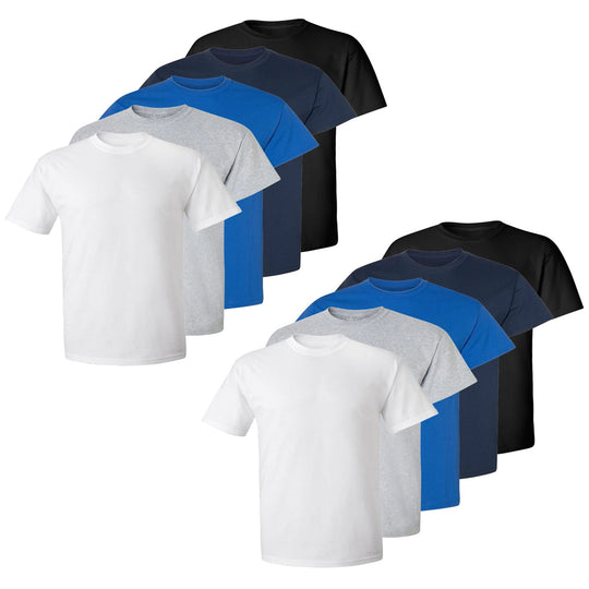 Set aus 10 Herren T- Shirts (Große Größen), 100% Baumwolle (strapazierfähig), Doppelkragen (verbreitert sich nicht), Regulärer Schnitt (komfortabel), MEHRFARBIG (für jeden Stil)