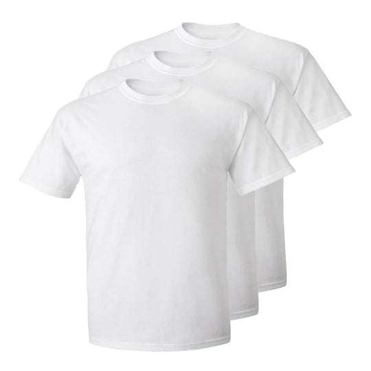 3er Set Herren T- Shirts (Große Größen), 100% Baumwolle (strapazierfähig), Doppelkragen (weitet sich NICHT aus), Regular Cut (bequem), WEISS (für jeden Style)
